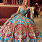 Turquoise Blue Floral Lehenga with Mirror Work Blouse