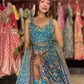 Turquoise Blue Floral Lehenga with Mirror Work Blouse