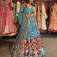 Turquoise Blue Floral Lehenga with Mirror Work Blouse