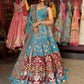 Turquoise Blue Floral Lehenga with Mirror Work Blouse