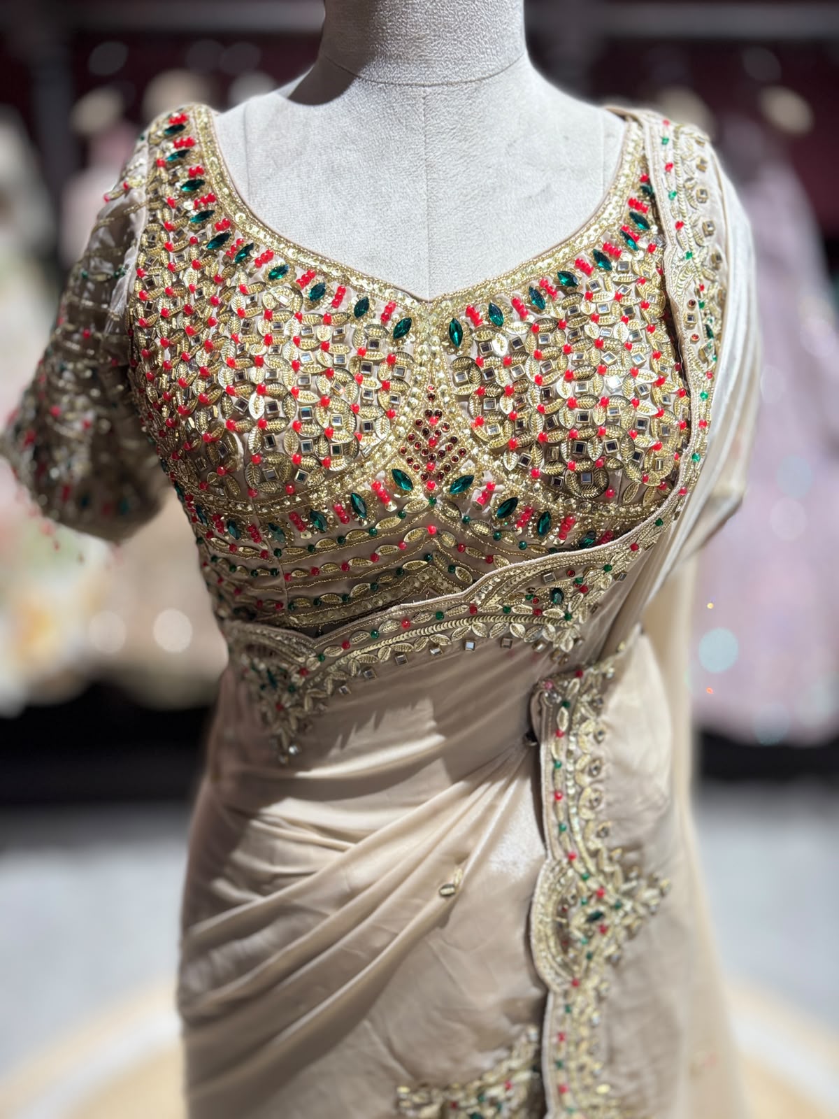 Champagne Beige Designer Saree with Heavy Embroidered Blouse