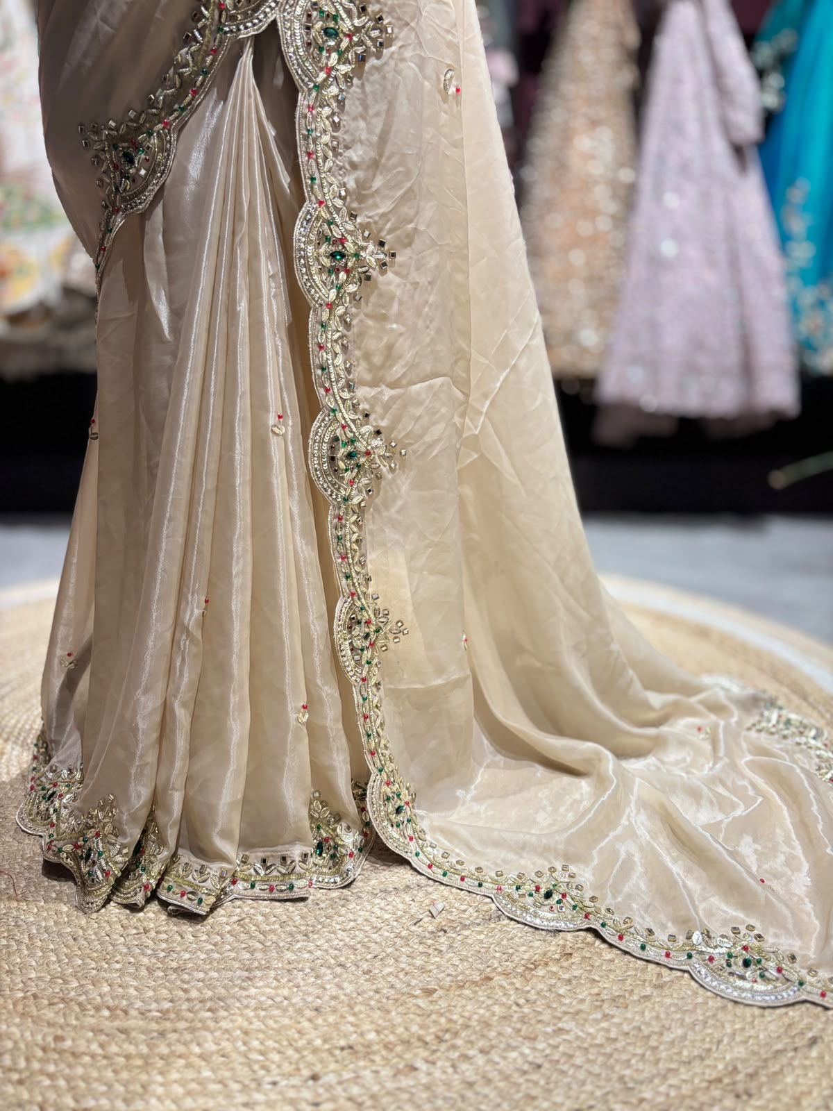 Champagne Beige Designer Saree with Heavy Embroidered Blouse