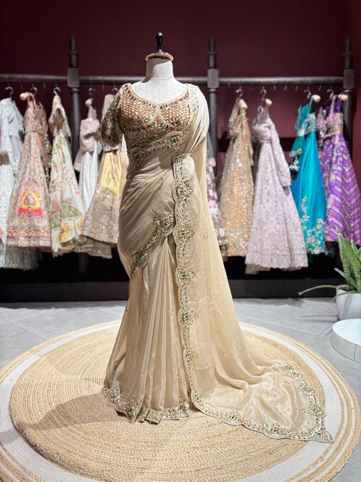 Champagne Beige Designer Saree with Heavy Embroidered Blouse