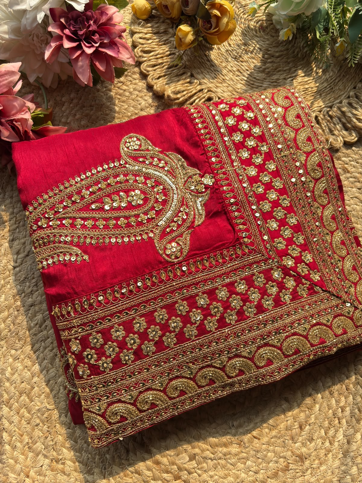 Designer Saree with Intricate Golden Paisley Embroidery, Shimmering Sequin Work