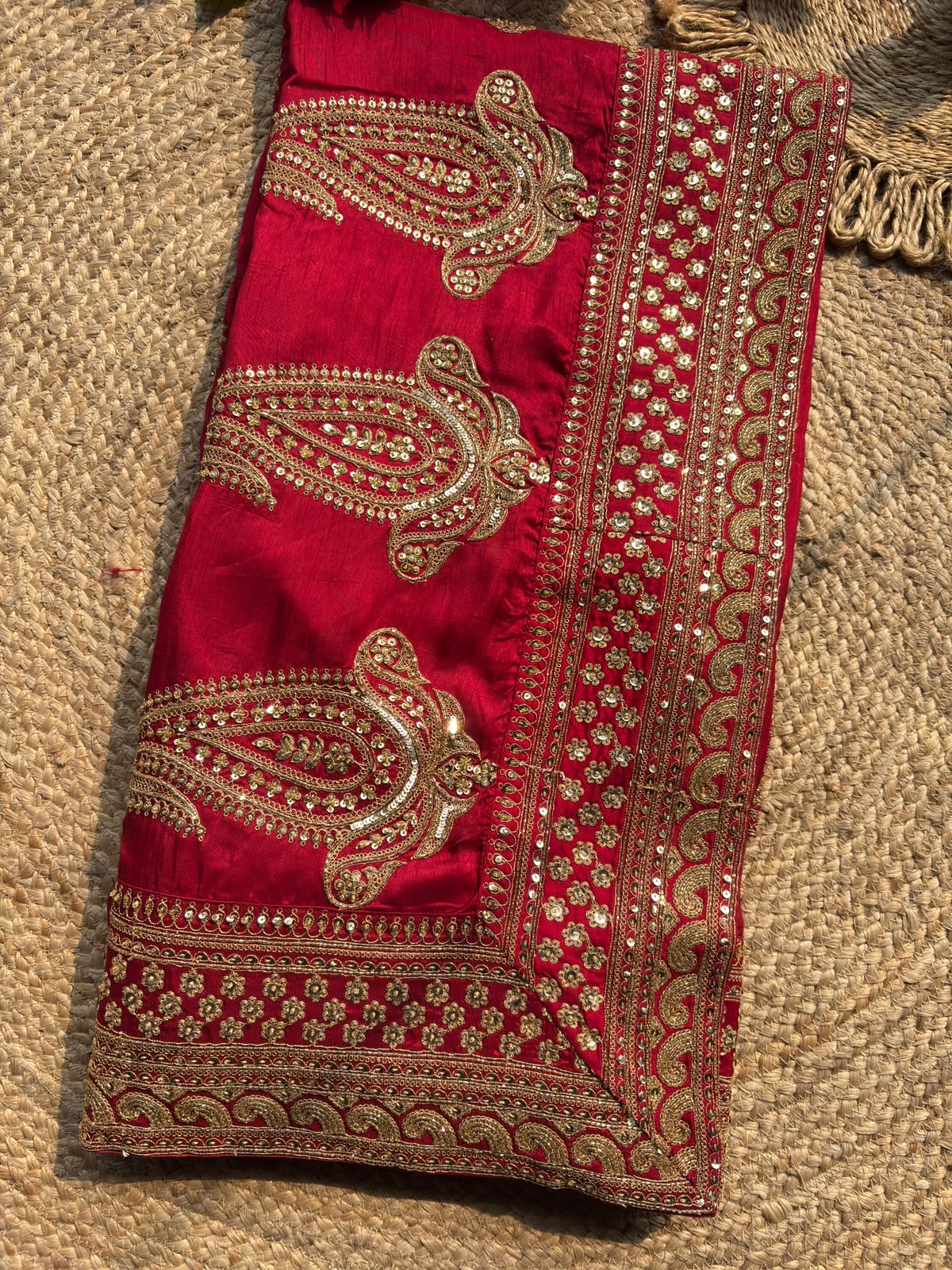 Designer Saree with Intricate Golden Paisley Embroidery, Shimmering Sequin Work