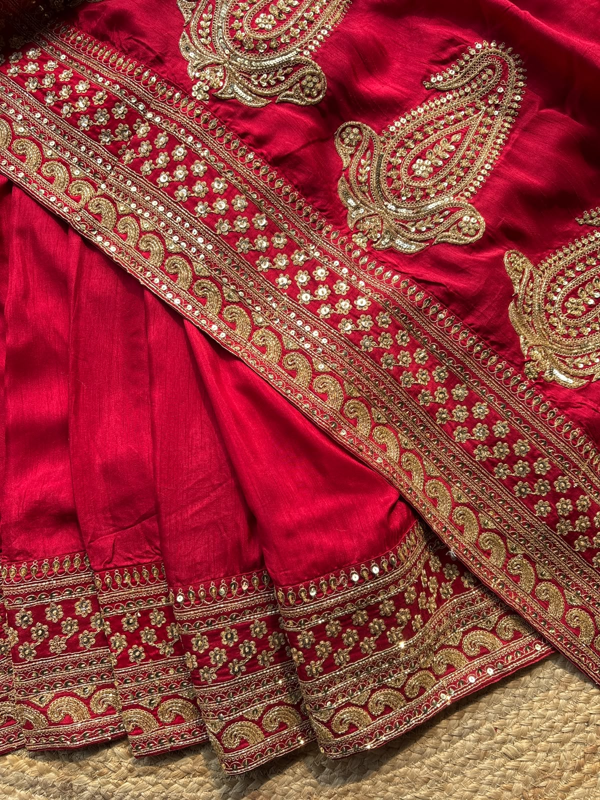 Designer Saree with Intricate Golden Paisley Embroidery, Shimmering Sequin Work