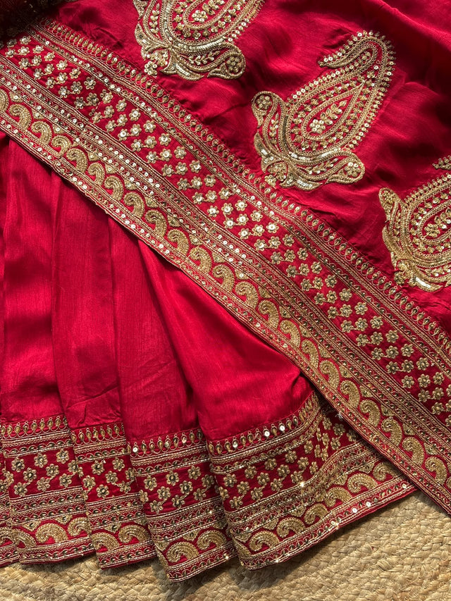 Designer Saree with Intricate Golden Paisley Embroidery, Shimmering Sequin Work