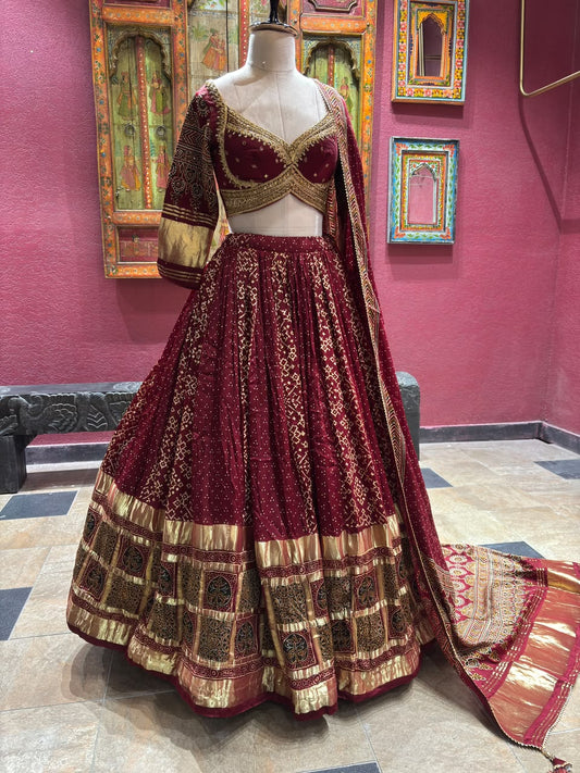 Wine Maroon Designer Lehenga Choli with Gold Work & Dupatta