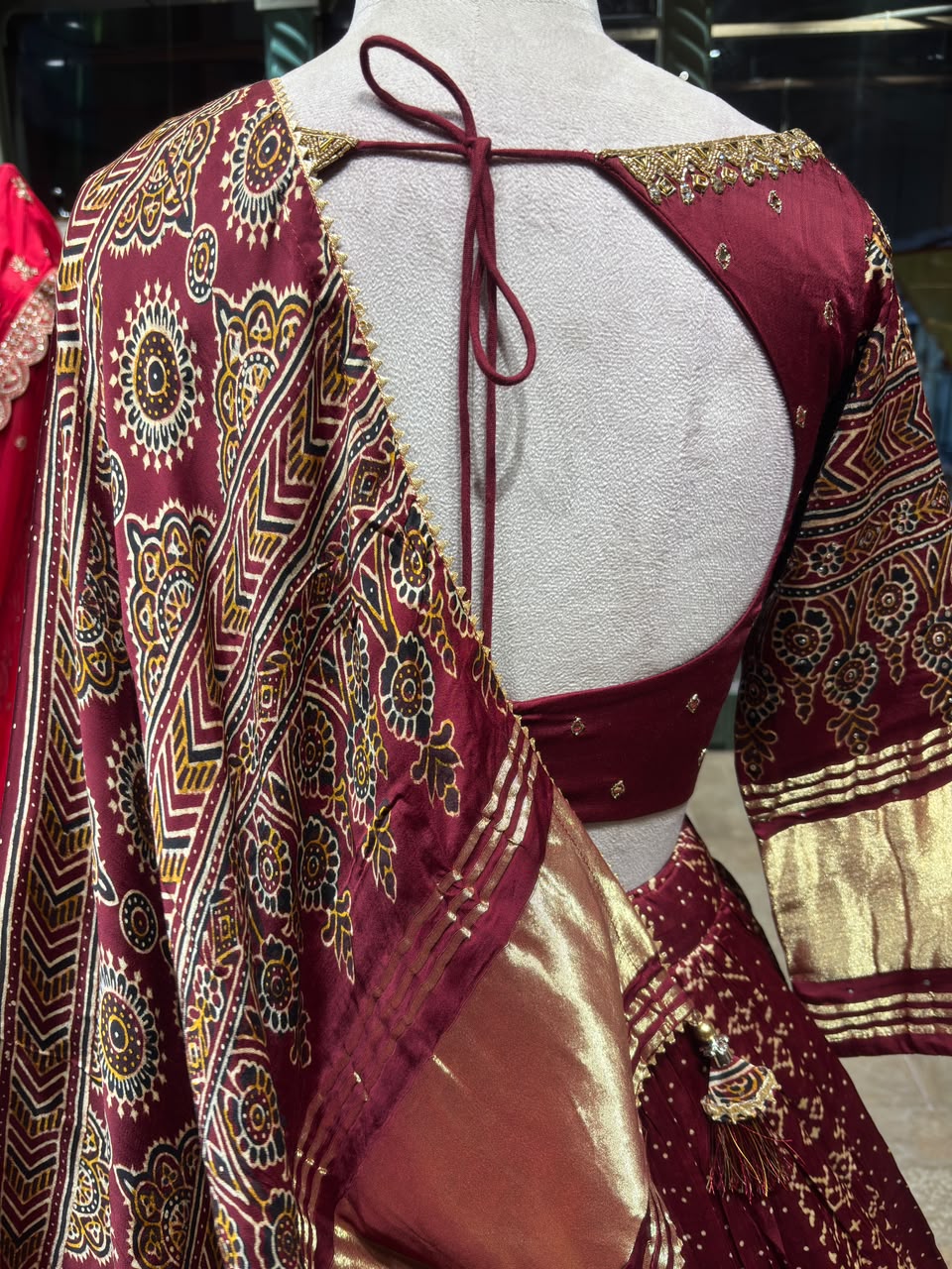 Wine Maroon Designer Lehenga Choli with Gold Work & Dupatta