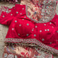 Designer Red Saree with Heavy Embroidered Peacock Border