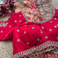 Designer Red Saree with Heavy Embroidered Peacock Border