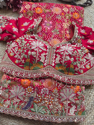 Saree with Heavy Multicolour Zardozi Floral & Fauna Embroidery | Pearl & Sequin Border