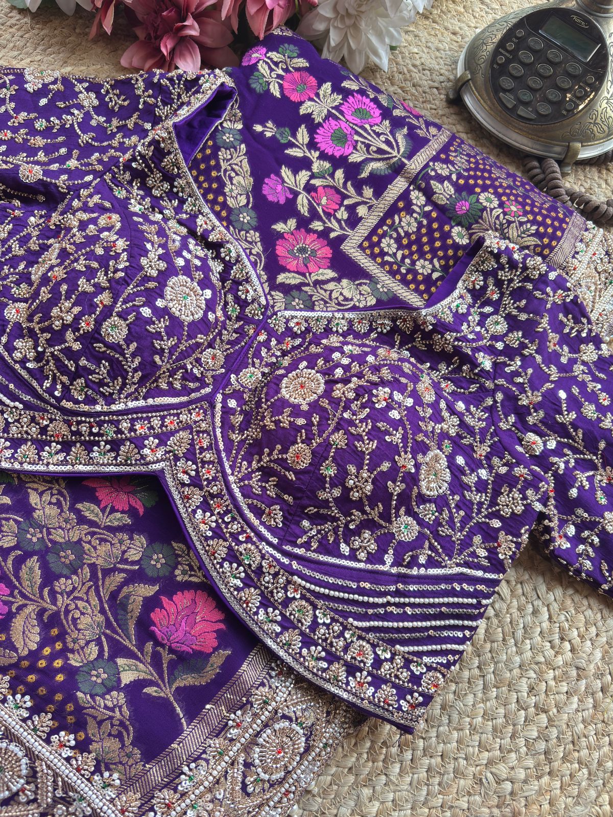 Saree with Multicolour Meenakari Floral Jaal Weave & Heavy Pearl Zardozi Border